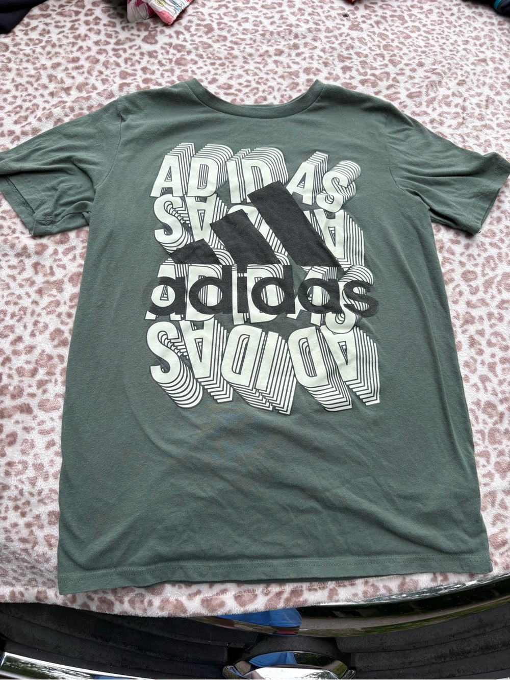 Adidas Kids 14/16 Green Graphic Logo T-Shirt